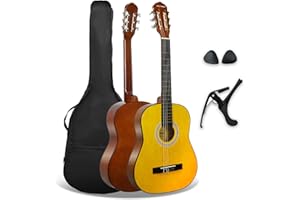 3rd Avenue Hiszpańska gitara klasyczna Kids w zestawie startowym dla początkujących, rozmiar 3/4, gitara akustyczna z nylonowymi strunami, futerałem, kapodastrem i kostkami w kolorze naturalnym