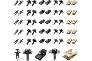Knpwer 100 Pcs U Clips Fixation et Vis Kit Universal Metal,Vis d'Aile de Carrosserie,Assortiment Agrafes de Carrosserie,Ecrou Cage Voiture,Clip à Vis et Écrou de Kit