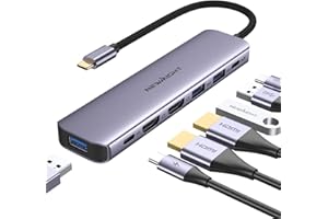 Adapter USB C auf Dual Hdmi, Newmight 7 in 1 USB C Docking Station Dual Monitor mit 2 HDMI, 3 USB3.0, 100 W PD, USB C 3.0 Ports, kompatibel mit Dell, HP, iPhone 15 Serie