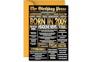 STUFF4 Gold 17th Birthday Card for Boys Girls - Black & Golden Newspaper Born in 2009 - Happy 17 Birthday Cards for Cousin Daughter Sister Niece Nephew Grandson, 5x7 Inch Bday Greeting Cards