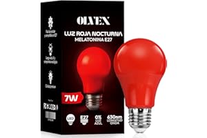 OLVEX Luz Roja Nocturna Melatonina E27 - Bombillas Led E27 Luz Calida - Bombilla Led para Dormir - Tecnología Flicker Free + 0% Luz Azul - Mejora del Ritmo de Descanso e Ideal para Leer.