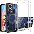 Case for Oppo A38 4G/Oppo A18 + 2 Pack Screen With Slide Camera Protection Cover,Magnetic Metal Ring Kickstand Shockproof Military Grade Heavy Duty Tough Cover,Blue
