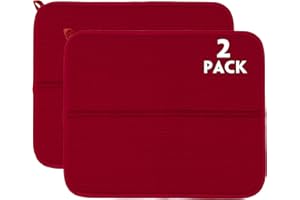 RECYCO Microfiber Dish Drying Mat for Kitchen Counter 44x36cm, 2 Pack, Ultra Absorbent Dish Drainer Rack Pad for Countertop (Red)