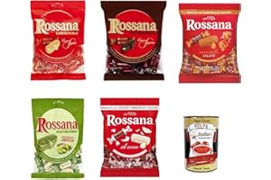 Rossana TESTPAKET, Caramello salato - Cocco - Cioccolato - Original - Pistacchio Candies Bonbon Lollies Hartbonbons mit cremiger Füllung 5 Packungen Süßigkeiten + Italian Gourmet Polpa4 00g