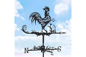 Elbourn Weathervanes, Stainless Steel Rooster Weather Vane Chicken Wind Direction Indicator for Roof Garden Courtyard Outdoor Farmhouse Decoration (Rooster)