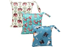 HOTLIKE Bolsa de Pañales, 3PCS Bebé Reutilizable Impermeabilizan Bolsa con Cremallera Impermeable para Mamá, Wetbag Portátil Organizador de Viaje, Playa, Gym (Azul)