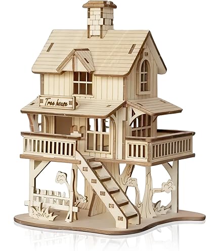 CC 3D Wooden Construction Kit, House With Veranda, Size 22,5x16x17,5