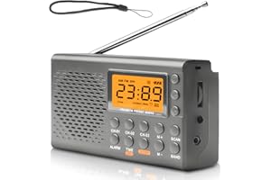 GBKDQQ radio portátil, AM, FM, SW con pantalla LCD, pilas, altavoz integrado, alarma, temporizador de sueño, conexión para auriculares, cocina, 35 ajustes preestablecidos