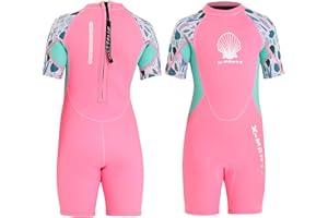 NATYFLY Neoprenanzug Kinder 2.5mm Neopren Thermal Badeanzug Jungen Mädchen Lange/Kurze Ärmel Tauchanzug Zurück Reißverschluss Einteilige Badebekleidung