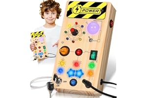 Lovchil Montessori Busy Board 1+ years old, Wooden 16 led Lights Busy Board with 9 Switches, Educational Sensory Toddlers Toy for 1 2 3 4 Year Old Boys and Girls,Travel Toys