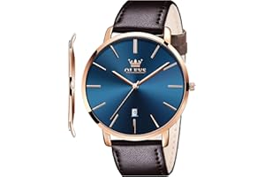 OLEVS Mens Wrist Watches Ultra Thin 6.5mm Minimalist Business Dress Waterproof & Date & Leather Strap Slim Watches for Men