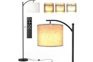 YICAIZI Lampara de Pie Salon LED Regulable, 160cm Lámpara de Pie con Pantalla de Lino, 3 Temperaturas de Color, Control Remoto e Interruptor de Pie Para Dormitorio y Oficina (bombilla de 12 W incluida)