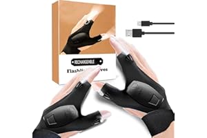 LANANUVO Gants de pêche, gants LED rechargeables, cadeau pour homme, cadeau créatif pour papa, gants avec lampe torche LED pour réparer, travailler et camper, cadeaux originaux d'anniversaire, Noël