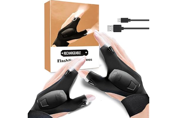 Guantes de Pesca, Guantes LED Recargables, Regalo para Hombres, Regalo Creativo para Papá, Guantes con Linterna LED para Reparar, Trabajar y Acampar, Regalos Originales de Cumpleaños, Navidad