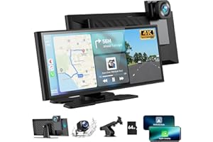 Volam 9,26-Calowe Przenośne Radio Samochodowe z Ekranem Carplay i Przednią Kamerą cofania 4K,Kamerą cofania 1080P,Bezprzewodowym A-pple CarPlay, Android Auto,Mirror Link,GPS,G-Google,Siri,kartą SD 64G