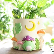 GUGUGO Colorful Moon Cat Succulent Planter - 5 Inch, Cute Pot With Drainage, Home Decor