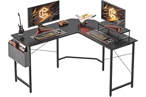 Cubiker L Shaped Gaming Desk, 120 cm Computer Corner Desk with Monitor Shelf for Home Office Study Writing Workstation, Black