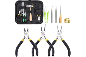 Glarks Juego de 6 Pinzas de Joyería - Kit de Herramientas Profesionales Con Agujas, Redondas, de Nariz Curvadas, Cortadores de Alambre y Para Engarzar