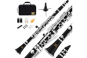 Clarinete plano Eastar B para principiantes, clarinete de ebonita niquelado con 2 barriles, 3 lengüetas, guantes blancos, estuche rígido, Kt de limpieza, ECL-300