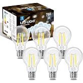 Aigostar - E27 Edison LED Bulb, 6W Equivalent to 58W, Cool White 6500K, 780 Lumens, Decorative Vintage LED Filament Bulb, A60