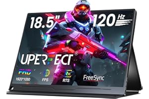 UPERFECT Portable Monitor 18.5 Inch 120Hz, Portable Gaming Monitor 1080p FHD 100% sRGB Matte Screen, IPS HDR FreeSync Speaker HDMI USB C Monitor, VESA & Smart Cover