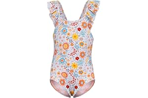 TIZAX Girl's Swimming Costume Toddler One Piece Swimsuit Little Kids Bathing Suit Cute Ruffle Swimwear Quick Dry Summer Holiday Beachwear for 2~7 Years
