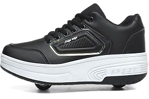 Wttagkl löparskor med hjul, sneakers, infällbara tekniska skateboardskor, fashionabla skateboardskor, rullskor, utomhusträning, barn, tonåringar