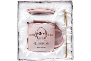 BOKALAKA geschenk zum 50 geburtstag frau, 50. geburtstag frauen 12oz rosa Kaffeetasse, 50. Geburtstag Geschenk für Frauen für Freundin/Mutter/Schwester/Kollegen, mit Geschenkbox