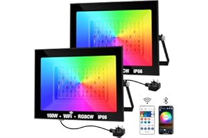 NATPOW LED Floodlight Outdoor 100W, Flood Lights Colour Changing with Remote&APP Control, Timed Stage Lights DIY Mode, IP66 Waterproof Garden Lighting, Wall Light for Party Halloween(2Packs)
