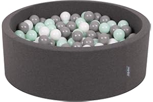 KiddyMoon 90X30cm/200 Bolas ∅ 7Cm Piscina De Bolas para Ninos Hecha En La UE, Gris Os:Blanco/Gris/Menta