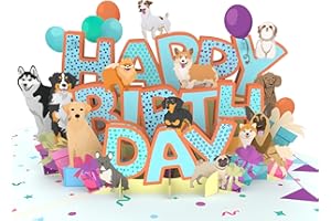 MOKIO® Biglietto Compleanno Pop-Up – Happy Birthday Cani – Biglietto regalo 3D con motivo di cani per un compleanno, Biglietto di auguri con cane