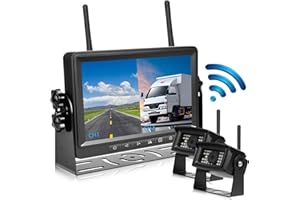 Rimoody Kabellos Rückfahrkamera AHD mit Monitor 7'' HD Digital Signal 2 Geteilter Bildschirm IP69 Wasserdicht Weitwinkel Nachtsicht für Wohnmobil Wohnwagen Camper LKW KFZ DC 12V-36V mit Autoladegerät