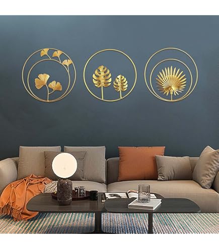 WPAJIRZO 2er Set Wanddeko Metall Blatt - Skandinavisch Gold 40x26,5cm