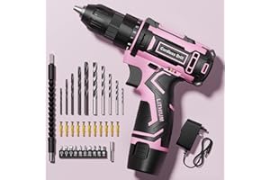 FAHEFANA Cordless Drill, 12V Light Electric Screwdriver Driver, Power Mini Combi Drill and Screwdriver Set with 2000mAh Battery, 3/8" Keyless Chuck, 42 Pcs Accessories, Small Hand Drills Driver DIY Tools Pink