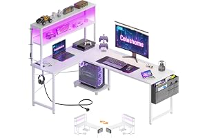 Coleshome L-format Gamingbord med LED Belysning, 155x100cm