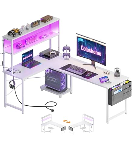 Devoko Bureau Gaming LED 160×60cm, Bureau Gamer avec Lumière RGB, Tapis