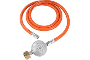 GRILLMER Bade Druckminderer, 50 mbar, 1,5 m Schlauch, Schraubverbinder mit 1/4 Zoll Linkgsgewinde, Typ G607