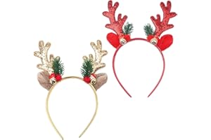 iwiio 2Pcs Reindeer Antlers Headband, Christmas Headbands for Adults, Christmas Hair Accessories, Sparkle Antler Bell Hair Bands Party Cosplay Reindeer Ears for Christmas Costume