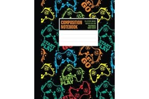 Composition Notebook: Neon Arcade Video Game Controller Retro Pattern - Wide Ruled Lined Paper Journal - 7.5" x 9.25" - 110 Pages