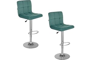 Baroni Home Juego de 2 Taburetes de Bar o Cocina de Tejido Acolchado, Ajustable y Giratorio De 360°, con Respaldo y Reposapiés, Estructura de Acero Cromado, Color Petróleo de Terciopelo