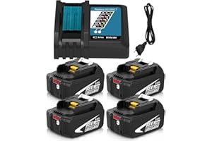 BOETPCR 4X 8000mAh Remplacement pour Makit-a Batterie 18V + Chargeur DC18RCT 14,4V-18V BL1860B BL1850B BL1860 BL1840B BL1840 BL1830B BL1830 BL1815 BL1835 BL1845 LXT-400 avec Affichage LED(Blanc)