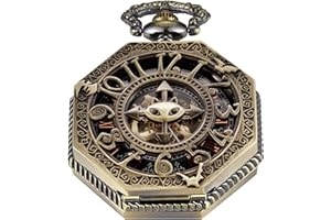Tiong Reloj de Bolsillo mecánico con diseño de Locomotora Derecha Hueca de Color Plateado, números Romanos mecánicos Relojes de Bolsillo para Hombres con Cadena de Regalo