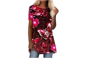 AMhomely Womens Tops Shirt Plus Size SaleFashion Woman Causal Round Neck Printing Blouse Short Sleeve T-Shirt Summer Tops Oversize Loose Tunic UK Size Elegant Twisted Sweatshirt for Ladies