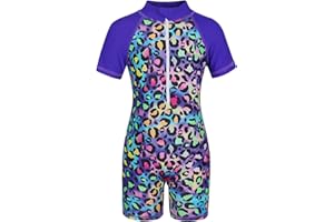 AmzBarley Swimming Costume Girls Swimsuit Kids One-Piece Rash Guard Little Child Mermaid Swimwear Short Sleeve Swimsuits
