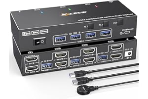 NAWEN KVM Switch 3 Computer 2 Monitor, KCEVE 4K@60Hz Dual Monitor USB 3.0 HDMI KVM Umschalter mit EDID Emulator, unterstützt Kopieren und erweiterte Anzeige, für 3 Computer teilen sich 2 Displays