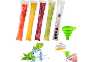 LEIKEDUN Bolsas para Helados, 50 Pack Moldes para Helados, Bolsa de Hielo, Snack casero Sano, congelador Pop, Bolsas de Molde para Paletas de Hielo,con para Yogur,Helado,Jugo (con Embudo Verde) (50)