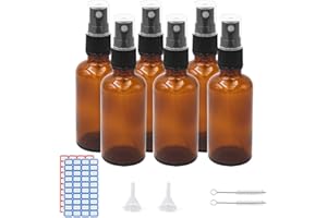 Episkey 6 flaconi spray in vetro, Bottiglie Spray da 50 ml, flacone spray da viaggio riutilizzabile con imbuto e adesivo per profumi, pulizia, oli essenziali, cosmetici e altri liquidi (50ml)