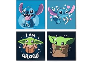 NAIMOER Encadré Paint by Numbers pour les enfants, 4Pack Paint by Numbers Canvas pour Adultes, Kit de peinture Yoda pour enfants, Peinture Acrylique Avec Chevalet en Bois et Velcro (8x8inch)