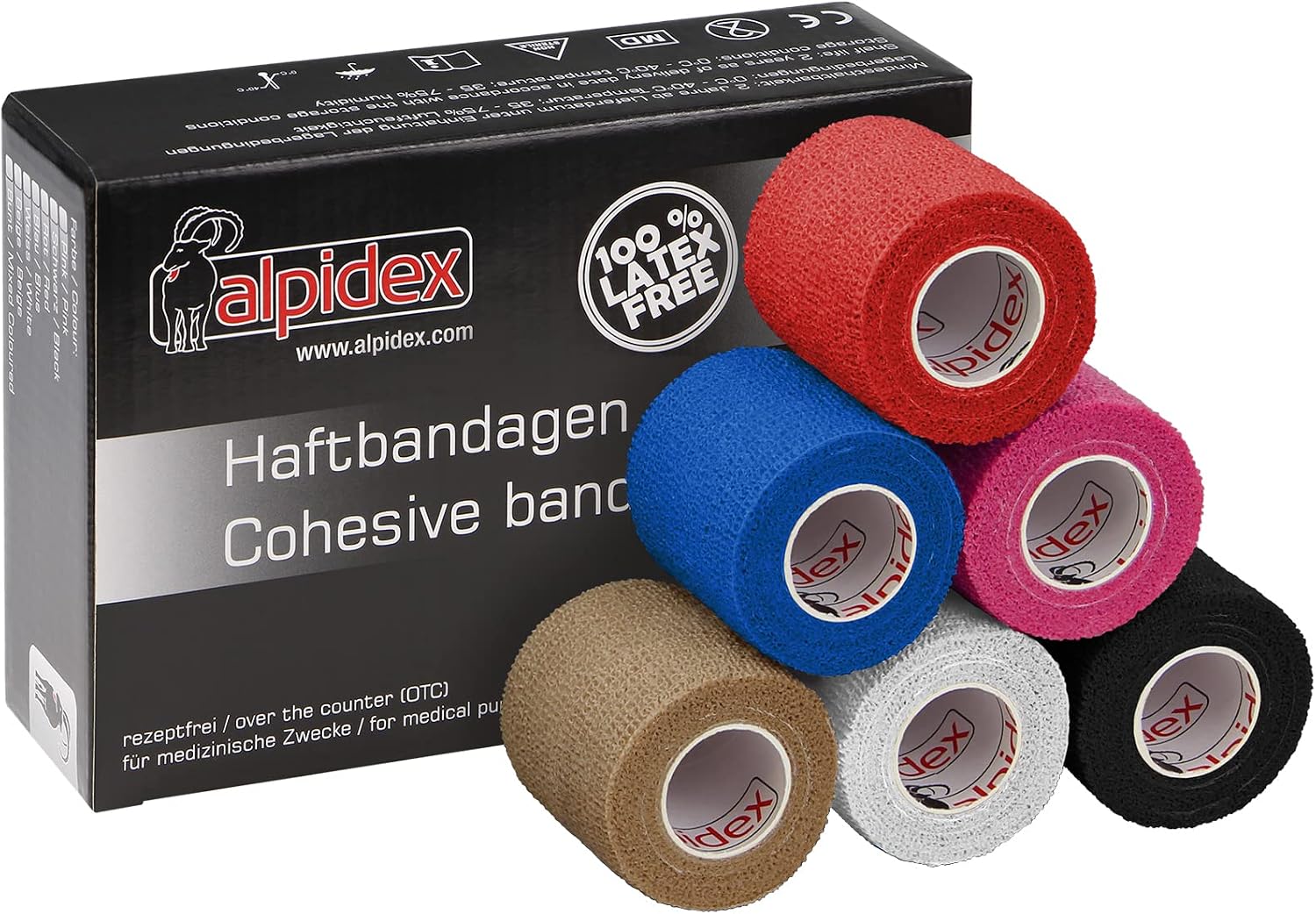 ALPIDEX 6 Rollos Venda Adhesiva 5 cm x 4,5 m Venda Cohesiva Envoltura Tape Deportiva Bendaje Autoadhesiva Mano Rodillas Tobillo Vet Wrap Perro Gato Caballo, Color:colores surtido