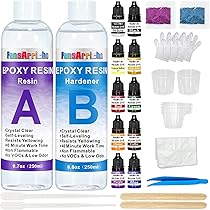 Résine Epoxy Résine Èpoxy Transparente 385g/360 Ml, Kit D'époxy Pour Les Débutant Contient 10 Colorant Resine Epoxy, Pour Bois, Créations Artistiques Resine Epoxy Transparente